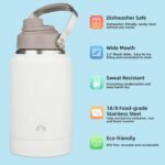 BJPKPK 64oz Insulated Water Bottles, Dishwasher Safe Half gallon Water Bottle with Metal Handle, BPA Free Spout Lid & Detachable Bowl, Large Stainless Steel Jugs, Milky White - Image 4