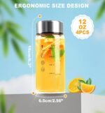 Yirilan 12 oz glass bottles with lids, 4 Pack Glass Juice Bottles, Reusable Water Bottle for Juicing, Stainless Steel Lids Juicer Bottles, Leakproof, BPA Free - Image 3
