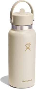 Hydro Flask Water Bottle - Insulated Stainless Steel - Wide Mouth Flex Straw Lid, Non Spill, Leakproof and Refillable in 32 Oz Coconut Cream - Image 3