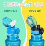 OLDLEY Kids Water Bottle for School, 12 oz (2 lids) BPA-Free Reusable Leak-proof Durable Tritan Plastic Water Bottles with Straw & Chug Lids, Anti-dust Spout Cover (Blue) - Image 4