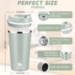 Insulated Travel Coffee Mug Reusable Coffee Tumbler Cup with Flip Lid Leak Proof Spill Proof for Office School Party Camping Hot and Cold Drink,Stainless Steel 17oz (Agave Green) - Image 3