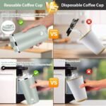 Insulated Travel Coffee Mug Reusable Coffee Tumbler Cup with Flip Lid Leak Proof Spill Proof for Office School Party Camping Hot and Cold Drink,Stainless Steel 17oz (Agave Green) - Image 5