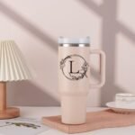 Personalized 40oz Tumbler Cup with Initials.Cup with Letter L 40oz Tumbler with Handle.Custom Tumbler Cup with Letter.Initial Monogram Tumbler Mug Gifts for Women Birthday Christmas. - Image 4