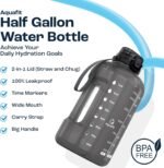 AQUAFIT Half Gallon Water Bottle with Time Marker - Straw & Chug Lid - BPA Free Gym Water Bottle with Straw - Big Gallon Jug (Gray, 64 oz - 2in1 Lid) - Image 3