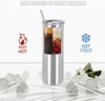 YOUKE OLA 16 Pack Stainless Steel Skinny Tumblers Blank Bulk Straight Double Wall Insulated Tumbler with Lid and Straw for, DIY Gift, 20oz Silver - Image 5