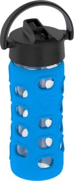 Lifefactory 12-Ounce Glass Water Bottle with Pivot Straw Cap and Protective Silicone Sleeve, Cobalt Blue - Image 3