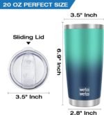 WETOWETO 20oz Insulated Stainless Steel Tumbler, Double Wall Vacuum Travel Coffee Mug, Leak-Proof Tumbler Cup for Home Office Travel (Green-Blue Gradient, 1 Pack) - Image 4