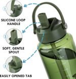 OLDLEY 32 oz Clear Water Bottle with Straw,Tritan BPA-Free, Wide Mouth, Leak Proof - for Gym, Travel, Home, School, Office (Army Green) - Image 4