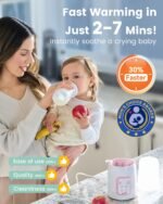 Grownsy Bottle Warmer, Fast Baby Bottle Warmer for All Bottles, Milk Warmer for Breastmilk or Formula, Smart Temperature Control and Automatic Shut-Off- Pink - Image 3