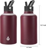 BJPKPK Half Gallon Insulated Water Bottles with Straw Lid, 64oz Large Water Jug, Stainless Steel Bottles with 3 Lids and Paracord Handle, Thermo for Hot & Cold Liquid, Brick Red - Image 3