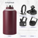 BJPKPK Half Gallon Insulated Water Bottles with Straw Lid, 64oz Large Water Jug, Stainless Steel Bottles with 3 Lids and Paracord Handle, Thermo for Hot & Cold Liquid, Brick Red - Image 5