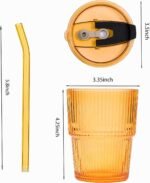13 OZ Matcha Cups Glass with Reusable Straw Insulated Iced Latte Tumbler Mug Leakproof Travel for Iced Coffee Smoothie Tea BPA Free Dishwasher Safe Eco-Friendly. (Amber-1pcs) - Image 5