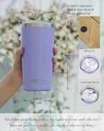 Travel Coffee Tumbler 20oz, Leakproof Travel Coffee Mug with Dual Lids and Straw, Stainless Steel Double Wall Vacuum Insulated Tumbler for Hot/Iced Drinks (Periwinkle, Textured Matte) - Image 3
