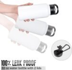 32 oz Insulated Water Bottle Bulk 4 Pack, Stainless Steel Sports Water Bottles with Straw Lid & Wide Mouth Lids, Double Walled Vacuum, Leak Proof, White - Image 5