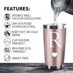 Personalized Initial Gifts 20 Ounces Stainless Steel Travel Car Tumbler Rose Gold Insulted Mug Wedding Bridesmaid Birthday Graduation Gift for Men Women Monogrammed Gift (R) - Image 4