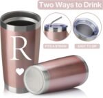 Personalized Initial Gifts 20 Ounces Stainless Steel Travel Car Tumbler Rose Gold Insulted Mug Wedding Bridesmaid Birthday Graduation Gift for Men Women Monogrammed Gift (R) - Image 5
