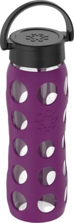 Lifefactory 22-Ounce BPA-Free Glass Water Bottle with Classic Cap and Protective Silicone Sleeve, Plum - Image 3