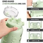 MUKOKO Half Gallon/64 oz Glass Water Bottles with Straw and Lid,Motivational Water Jug with Time Marker Reminder and Silicone Sleeve,100% Leakproof BPA Free Fitness Sports Large Bottle-Green - Image 6