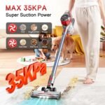 Cordless Stick Vacuum Cleaner - Rechargeable, 35Kpa Powerful Vacuums with Detachable Battery, LED Display, 45Mins Runtime, 8 in 1 Handheld Vacuum for Hardfloor & Carpets Pet Hair, Red - Image 3