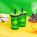 Zak Designs Kelso 15 oz Tumbler Set, (Dino Camo) Leak-Proof Screw-On Lid with Straw Made of Durable Plastic and Silicone, Perfect Cup Bundle for Kids (2pc Set) - Image 3