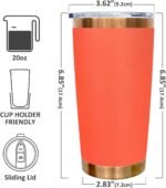 20 oz Tumbler Stainless Steel Tumbler with Lid and Straw, Double Wall Vacuum Insulated Travel Coffee Mug for Laser Engrave, Powder Coated Cup for Hot and Cold Drinks (Orange,1 pack) - Image 3