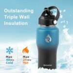 18 oz Insulated Water Bottle with Straw fit in Car Cup Holder, Triple Wall Vacuum Stainless Steel(Cold 48 hrs, Hot 24 hrs), Leakproof & Non-BPA, Hydro Travel Flask with Straw and Spout Lid - Image 4