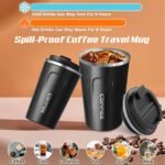 Travel coffee mugs leak-proof, reusable coffee cups with lids, stainless steel vacuum insulated coffee tumblers, thermal insulation cups for men & women keep drinks hot & cold(2nd-Black, 12OZ) - Image 3