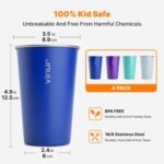 VINUR 4 Pack Stainless Steel Cups 16 oz Pint Tumbler Stackable Metal Drinking Glasses for Travel, Camping, Outdoors (Baby Blue-Navy-Teal-Purple) - Image 3