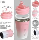 YINBAOGE Insulated Travel Coffee Mug, Spill & Leak Proof, Portable To Go Camping Stainless Steel Coffee Tumbler, Reusable Thermal Coffee Cup with Lid for Hot & Cold Drinks (2nd-Pink White, 12 OZ) - Image 3