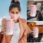 YINBAOGE Insulated Travel Coffee Mug, Spill & Leak Proof, Portable To Go Camping Stainless Steel Coffee Tumbler, Reusable Thermal Coffee Cup with Lid for Hot & Cold Drinks (2nd-Pink White, 12 OZ) - Image 7