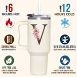 Personalized Monogrammed 40oz Stainless Steel Tumbler With Handle - Custom Gifts For Women - Mom, Wife, Best Friend, Sister, Coworkers - Ideal For Birthday, Christmas, Mothers Day - Image 5