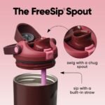 Owala FreeSip Sway Insulated Stainless Steel Water Bottle with Two-Way Spout, Built-In Straw and Bucket Handle, Made for Travel, School, and Sports, 30oz, BPA Free, Leak Proof, Black Cherry - Image 3