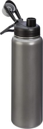 Amazon Basics Large Stainless Steel Insulated Water Bottle, Spout Lid, 30.1 ounces, Gray - Image 4