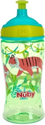 Nuby Printed Kids Pop Up Sipper Water Bottle 12oz, 2 Count - Coral, Green - Image 4
