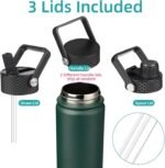Insulated Water Bottle 24oz Stainless Steel Sport Bottles with 3 Lids,Army Green - Image 4