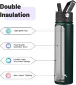 Insulated Water Bottle 24oz Stainless Steel Sport Bottles with 3 Lids,Army Green - Image 5
