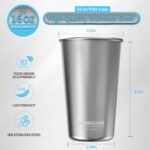 16 oz Stainless Steel Pint Cups 16oz/500ml (4 Pack), Stainless Steel Water Tumbler, Camping Stainless Steel Pint Cups, Stackable Metal Drinking Glasses, BPA Free, Stackable, Durable. - Image 4