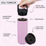 BJPKPK Insulated Water Bottle with 2 Lids,20 oz Double Wall Stainless Steel Vacuum Tumbler Travel Coffee Mug,Wide Mouth Thermal Cup,Light Pink - Image 4