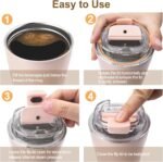 PHILORN Pink Coffee Tumbler - 12 OZ Insulated Coffee Mug With Lid, Leak Proof Thermo Cup for Hot and Iced Drinks, Stainless Steel Vacuum Pink Cup with Double Wall… - Image 3