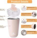 PHILORN Pink Coffee Tumbler - 12 OZ Insulated Coffee Mug With Lid, Leak Proof Thermo Cup for Hot and Iced Drinks, Stainless Steel Vacuum Pink Cup with Double Wall… - Image 4