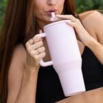 HydroJug Traveler - 40 oz Water Bottle with Handle & Flip Straw - Fits in Cup Holder, Leak Resistant Tumbler-Reusable Insulated Stainless Steel & Rubber Base - Gifts for Women & Men, Pink Sand - Image 5