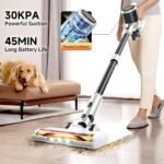 Cordless Vacuum Cleaner for Home - Lightweight, Stick Vacuum Clean with Rechargeable Battery, Max 45Mins Runtime, 8 in 1 Handheld Vacuum for Hardfloor & Carpets Pet Hair, White&Yellow - Image 3