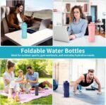 Silicone Collapsible Water Bottles,Lightweight Reusable Leakproof For Traveling Camping Hiking Cycling Sports Outdoor,Foldable Portable Travel Water Bottle 600ML Dark Grey And Purple 2Pack. - Image 6