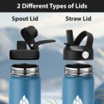SENDESTAR Insulated Water Bottle 24 oz, Double Wall Vacuum Leak Proof Stainless Steel Sports Water Bottle—Wide Mouth with New Flex Straw Lid & Spout Lid (Deep Blue&Black) - Image 3