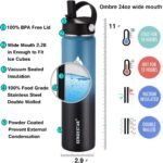 SENDESTAR Insulated Water Bottle 24 oz, Double Wall Vacuum Leak Proof Stainless Steel Sports Water Bottle—Wide Mouth with New Flex Straw Lid & Spout Lid (Deep Blue&Black) - Image 4