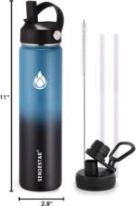 SENDESTAR Insulated Water Bottle 24 oz, Double Wall Vacuum Leak Proof Stainless Steel Sports Water Bottle—Wide Mouth with New Flex Straw Lid & Spout Lid (Deep Blue&Black) - Image 6