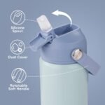 12 oz Water Bottle, Kids Water Bottles for School, Toddler Water Bottle with Straw & Handle, 304 Stainless Steel Insulated Water Bottle, Non-slip Silicone Base, BPA Free, Haze Blue - Image 3