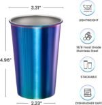 MEWAY 8 Pack 16oz Stainless Steel Pint Cup,Healthy Unbreakable and Stackable,Metal Drinking Glasses，Beer Glasses（Rainbow） - Image 3