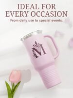 Onebttl Personalized 40 oz Tumbler with Handle and Straw for Women, Monogrammed Gifts for Her on Birthdays, Christmas, Pink Initial Mug, K - Image 4