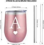 Personalized Initial Gifts 12 Ounces Stainless Steel Wine Tumbler with Straw Brush Rose Gold Insulted Mug Wedding Bridesmaid Birthday Graduation Gift for Men Women Monogrammed Gift (A) - Image 3